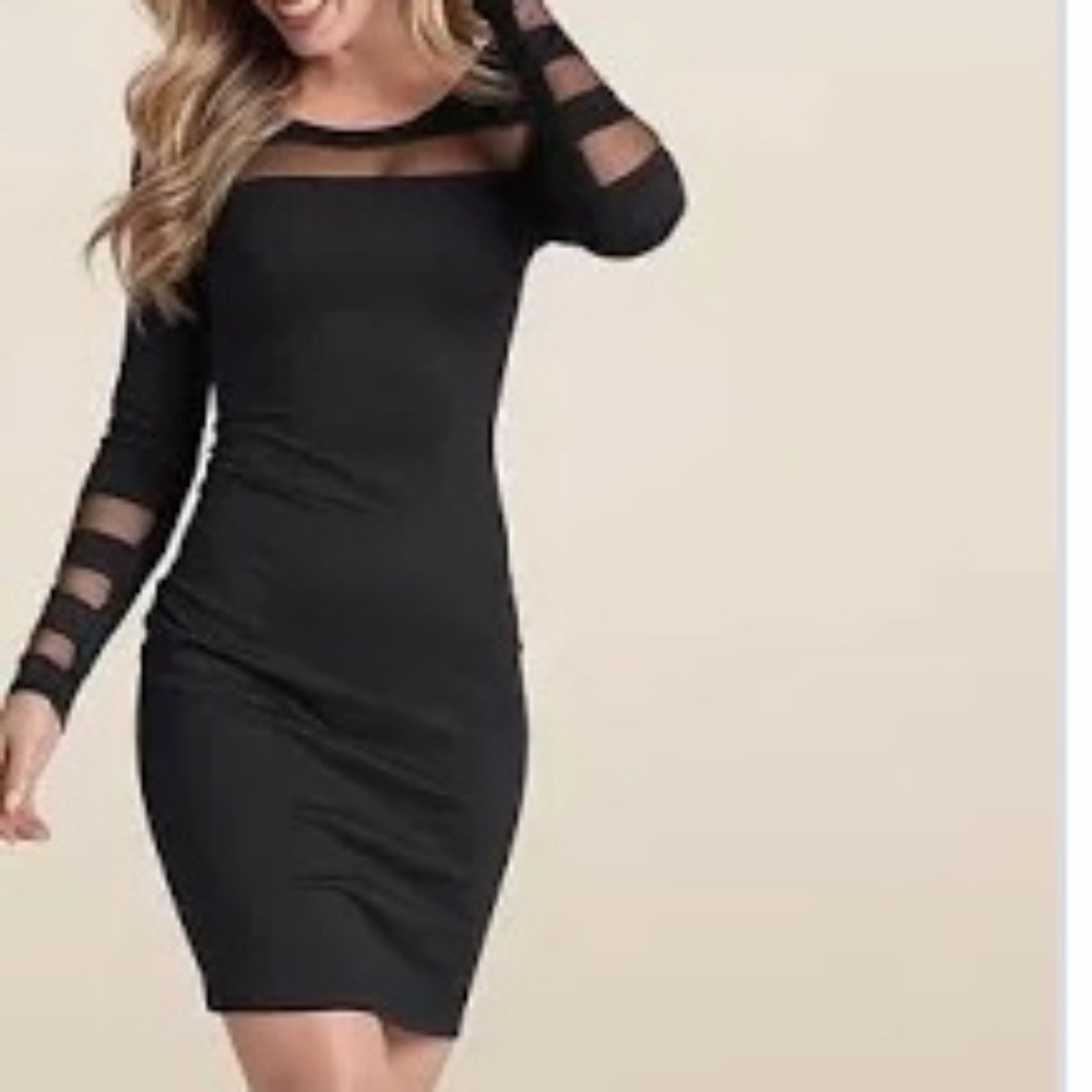 Venus  Black Mesh Detail BodyCon Dress